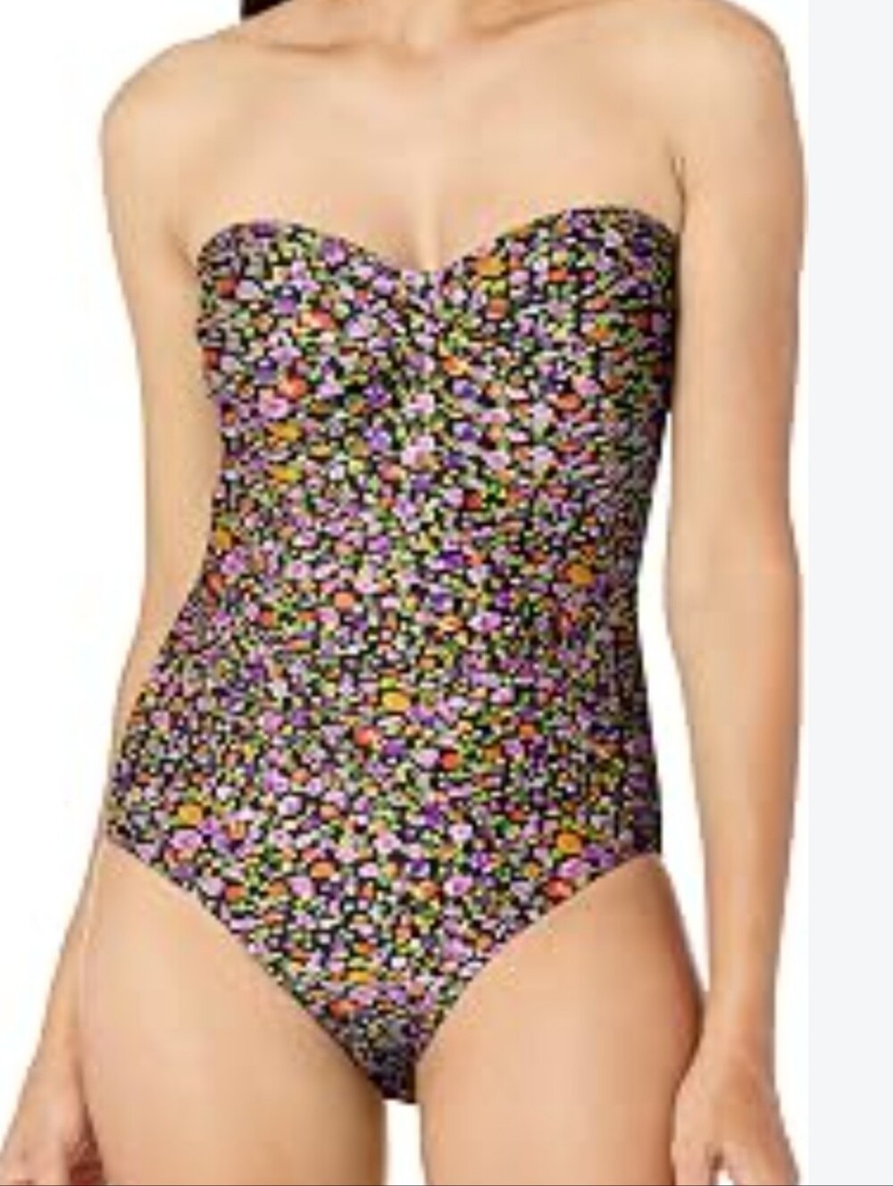 Catalina  Black Floral One-Piece Twist Front  Swimsuit Sz M